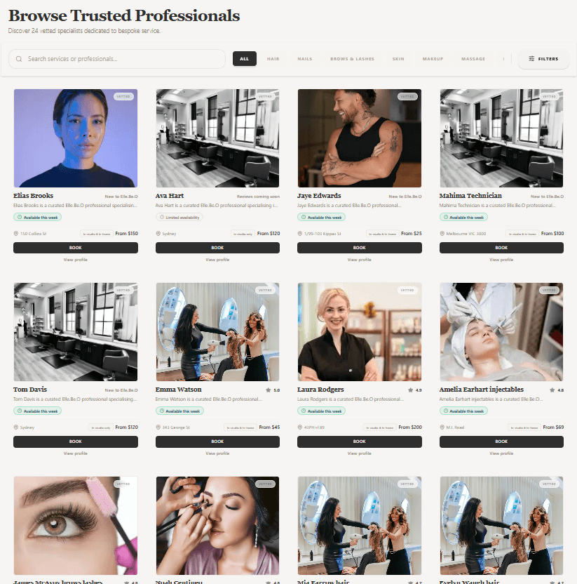 Elle.Be.O — browse trusted professionals and discovery in the app